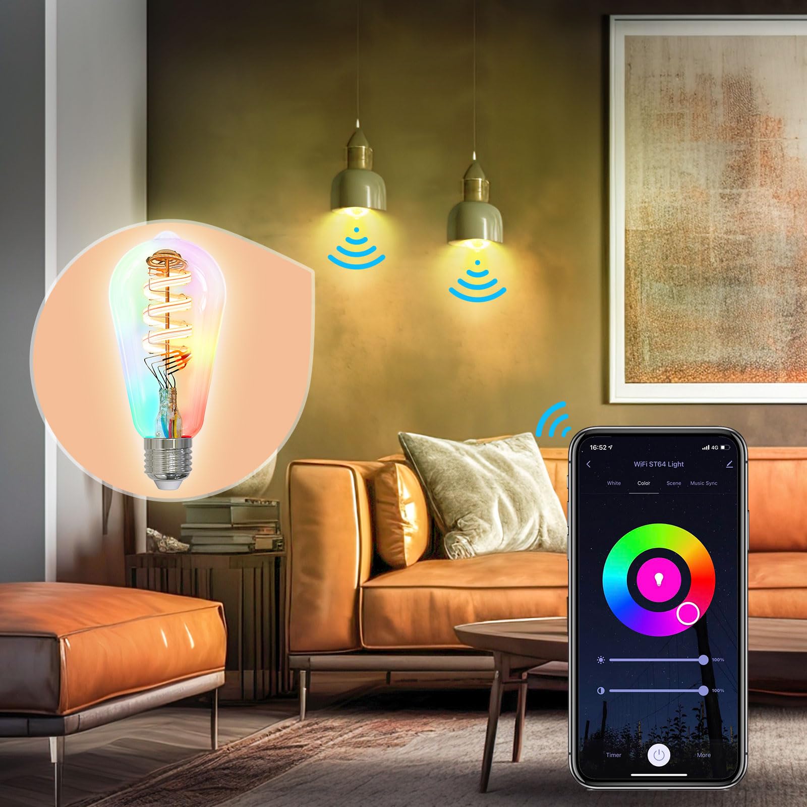MOES Smart ST64 Edison LED Light Bulbs, Color Changing WiFi ST21